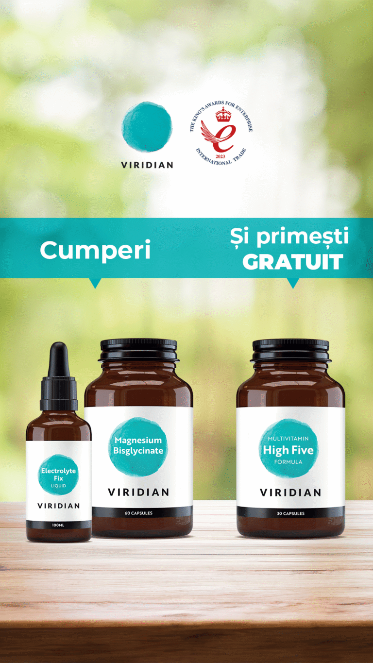 Pachet promotional multivitamine cu minerale Viridian High Five Electrolyte Fix Magneziu Bisglicinat gratuit