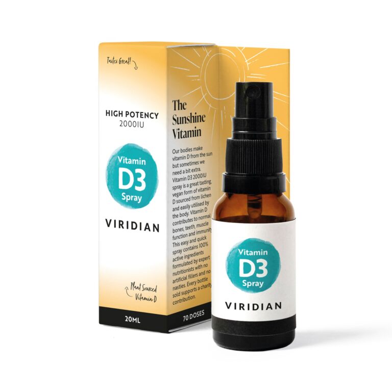 Viridian Vitamina D3 2000 UI Spray, flacon de 20 ml cu aromă de portocale
